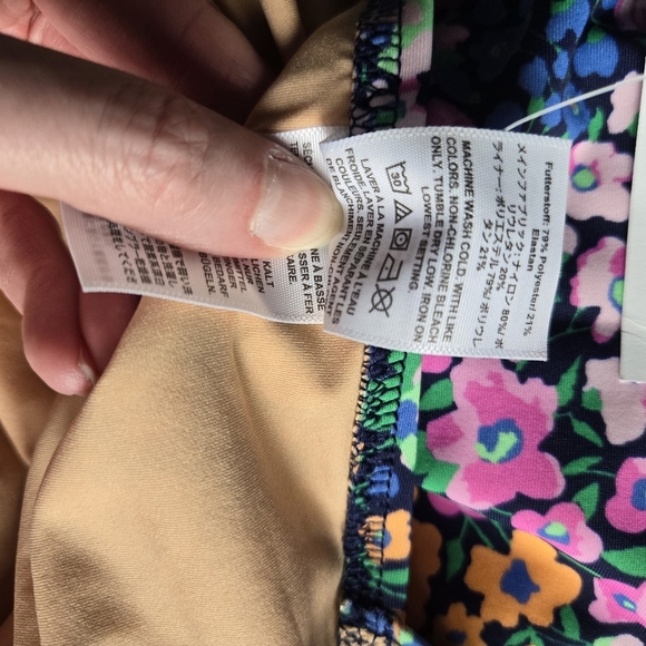 J. Crew V-neck Ruched One-Piece Swimsuit Bathing Suit Floral Pink Orange Large - Picture 7 of 9